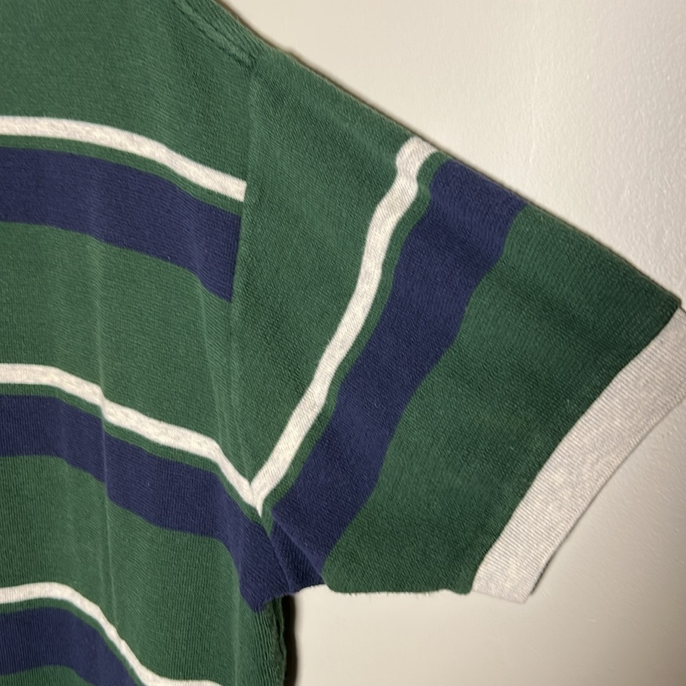Vintage Polo Ralph Lauren Terrycloth Cotton Polo Green Navy White striped Sz XL - Picture 9 of 11